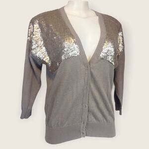 Ann Taylor Loft sequin shoulder cardigan sz Large